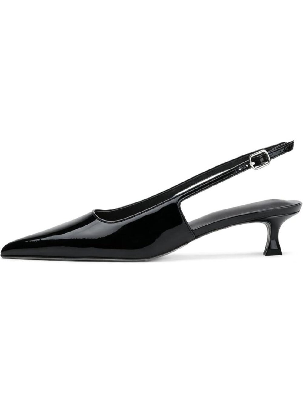 Women's Black Qi Pointed Toe Slingback Kitten Low Heels Pointed Toe Shoes
